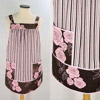 Stripes & Roses Pinafore with no ties, relaxed fit smock with pockets, one-of-a-kind apron fits L/XL/2X, ships fast