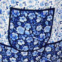 Classic Blue Floral Scrapbuster Pinafore with no ties, plus size smock apron with pockets, ready to ship fits L/XL/2X