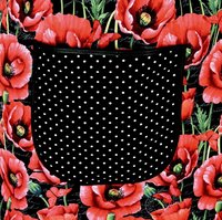 Red Poppies on Black Pinafore Apron with no ties, loose-fitting smock with pockets, pretty hostess apron, ready to ship fits L/XL/2X