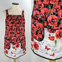 Paris Toile with Poppies Scrapbuster Pinafore Apron with no ties, relaxed fit smock with pockets, ready to ship fits L/XL/2X, SHIPS FAST