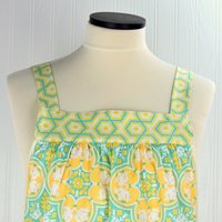 Notting Hill Historic Tile Pinafore Apron with no ties, relaxed fit smock with pockets fits L/XL/2X, Ready to Ship