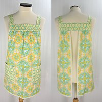 Notting Hill Historic Tile Pinafore Apron with no ties, relaxed fit smock with pockets fits L/XL/2X, Ready to Ship