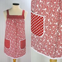 Starlight Mints Christmas Pinafore with no ties, relaxed fit smock with pockets, OOAK Xmas Apron, ready to ship fits L/XL/2X