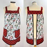 Christmas Snowman Pinafore with no ties, relaxed fit smock with pockets, Lovely Xmas Hostess Apron, made to order XS to 5X plus size