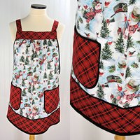 Christmas Snowman Pinafore with no ties, relaxed fit smock with pockets, Lovely Xmas Hostess Apron, made to order XS to 5X plus size