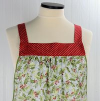 Susan Winget HOLLY Pinafore with no ties, relaxed fit smock with pockets, Lovely Xmas Hostess Apron, made to order XS to 5X plus size