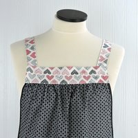 Cream Flirt Hearts Scrapbuster Pinafore with no ties, relaxed fit smock with pockets for Valentine's Day, standard size L/XL/2X, SHIPS FAST