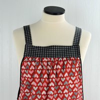 Red Flirt Hearts Valentine Pinafore with no ties, relaxed fit smock with pockets, standard size L/XL/2X, SHIPS FAST