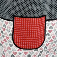 Cream Flirt Hearts Scrapbuster Pinafore with no ties, relaxed fit smock with pockets for Valentine's Day, standard size L/XL/2X, SHIPS FAST