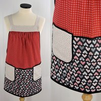 Flirty Hearts Scrapbuster Pinafore with no ties, relaxed fit smock with pockets for Valentine's Day, standard size L/XL/2X, SHIPS FAST