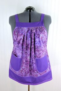 Purple BATIK Pinafore with no ties (straps go straight over the shoulders) relaxed fit smock apron with pockets fits 3X - 5X, ready to ship