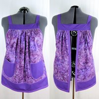 Purple BATIK Pinafore with no ties (straps go straight over the shoulders) relaxed fit smock apron with pockets fits 3X - 5X, ready to ship