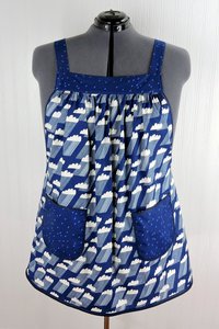 Rain Clouds Pinafore with no ties (straps go straight over the shoulders) relaxed fit smock apron with pockets fits 3X - 5X, ready to ship