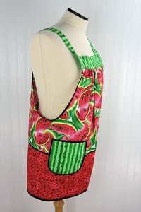 Summer Watermelon Pinafore with no tie (straps go straight over shoulder) relaxed fit smock with pockets, made to order from XS to 5X