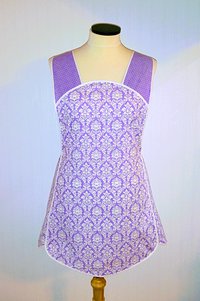Lavender Petite Damask Retro 50s Smock Apron, relaxed fit "H-back" doesn't touch neck, made to order XS - 4X  w/ pocket options, OOP fabrics