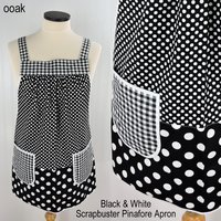 Black & White Scrapbuster Pinafore, relaxed fit smock with pockets, comfortable (doesn't touch neck) Standard Size (fits L/XL/2X) ships now