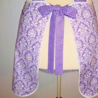 Lavender Petite Damask Retro 50s Smock Apron, relaxed fit "H-back" doesn't touch neck, made to order XS - 4X  w/ pocket options, OOP fabrics
