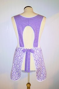 Lavender Petite Damask Retro 50s Smock Apron, relaxed fit "H-back" doesn't touch neck, made to order XS - 4X  w/ pocket options, OOP fabrics