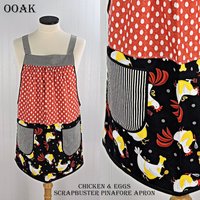 Chicken & Eggs Scrapbuster Pinafore Apron with no ties, relaxed fit smock apron with pockets, OOAK standard size fits L/XL/2X, ready to ship