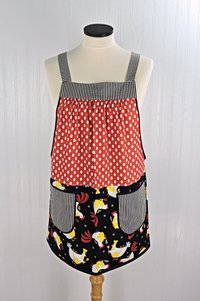 Chicken & Eggs Scrapbuster Pinafore Apron with no ties, relaxed fit smock apron with pockets, OOAK standard size fits L/XL/2X, ready to ship