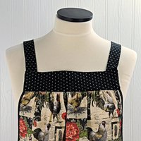French Country Roosters Pinafore with no ties, relaxed fit smock with pockets, straps go straight over the shoulders, made to order XS - 5X