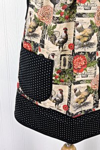 French Country Roosters Pinafore with no ties, relaxed fit smock with pockets, straps go straight over the shoulders, made to order XS - 5X
