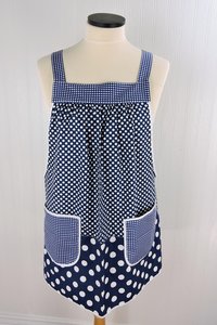 Navy Polka Dot Scrapbuster Pinafore, relaxed fit smock with pockets, comfortable (doesn't touch neck) Standard Size (fits L/XL/2X) ships now