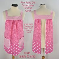 Pink Polka Dot Scrapbuster Pinafore, relaxed fit smock with pockets, comfortable (doesn't touch neck) Standard Size (fits L/XL/2X) ships now