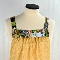Roosters & Chicken Wire Pinafore Apron with no ties, relaxed fit smock apron with JUMBO pockets, OOAK fits L/XL/2X, ready to ship