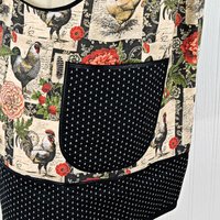 French Country Roosters Pinafore with no ties, relaxed fit smock with pockets, straps go straight over the shoulders, made to order XS - 5X