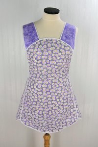 Retro 50s Smock (Daisies on Purple Pin-dots) hostess apron, H-back style doesn't touch the neck, handmade after order XS to 5X Plus Size