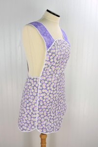 Retro 50s Smock (Daisies on Purple Pin-dots) hostess apron, H-back style doesn't touch the neck, handmade after order XS to 5X Plus Size