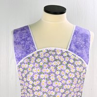 Retro 50s Smock (Daisies on Purple Pin-dots) hostess apron, H-back style doesn't touch the neck, handmade after order XS to 5X Plus Size