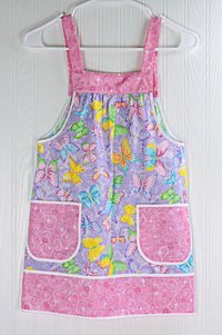 Glitzy Butterflies Children's Pinafore with no ties (straps go straight over the shoulders) relaxed fit smock with pockets, SIZE 6/8, RTS