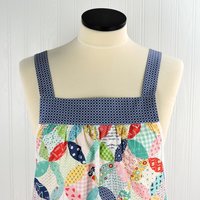 Vintage Happy Pinafore with no ties (straps go straight over shoulders) relaxed fit smock with pockets, fits L/XL/2X, Ready to Ship