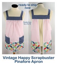 Vintage Happy Scrapbuster Pinafore with no ties (straps go straight over shoulders) relaxed fit smock with pockets, fits L/XL/2X, SHIPS NOW