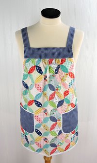 Vintage Happy Pinafore with no ties (straps go straight over shoulders) relaxed fit smock with pockets, fits L/XL/2X, Ready to Ship