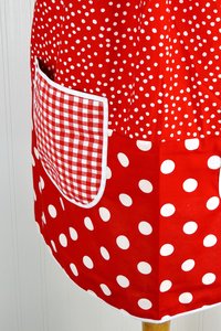 Red & White Scrapbuster Pinafore, relaxed fit smock with pockets, comfortable (doesn't touch neck), ready to ship, fits L/XL/2X