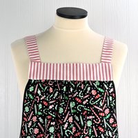 Peppermint Christmas Pinafore with no tie (straps go straight over shoulders) relaxed fit smock with pockets, made to order XS- 5X plus size