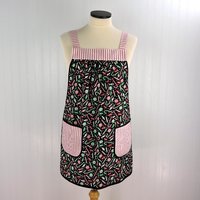 Peppermint Christmas Pinafore with no tie (straps go straight over shoulders) relaxed fit smock with pockets, made to order XS- 5X plus size