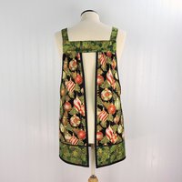 XS- 5X Holiday Flourish Ornaments Pinafore with no ties (straps go straight over the shoulders) relaxed fit smock with pockets made to order