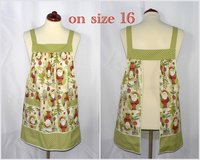Woodland Christmas Pinafore with no ties, relaxed fit smock with pockets, holiday baking apron, Santa and owls, LAST ONE