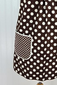 Brown & Cream Dot SCRAPBUSTER Pinafore with no ties (straps go straight over the shoulders) relaxed fit smock with pockets, ready to ship