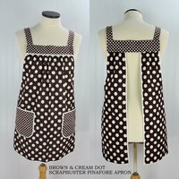 Brown & Cream Dot SCRAPBUSTER Pinafore with no ties (straps go straight over the shoulders) relaxed fit smock with pockets, ready to ship