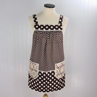 Brown & Cream SCRAPBUSTER Pinafore with no ties (straps go straight over the shoulders) relaxed fit smock with pockets, ready to ship