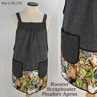 Roosters SCRAPBUSTER Pinafore Apron with no ties, relaxed fit smock with pockets, farmhouse kitchen apron, ready to ship, fits L/XL/2X