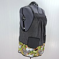 Larger Rooster SCRAPBUSTER Pinafore Apron with no ties, relaxed fit smock with pockets, farmhouse kitchen apron, ready to ship fits 3X/4X/5X