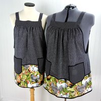 Larger Rooster SCRAPBUSTER Pinafore Apron with no ties, relaxed fit smock with pockets, farmhouse kitchen apron, ready to ship fits 3X/4X/5X