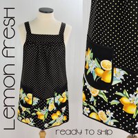 Lemon Fresh Scrapbuster Pinafore Apron with no ties (straps go straight over the shoulders) relaxed fit smock fits L/XL/2X, ready to ship