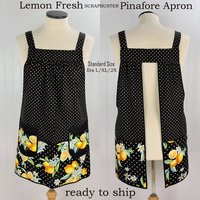 Lemon Fresh Scrapbuster Pinafore Apron with no ties (straps go straight over the shoulders) relaxed fit smock fits L/XL/2X, ready to ship